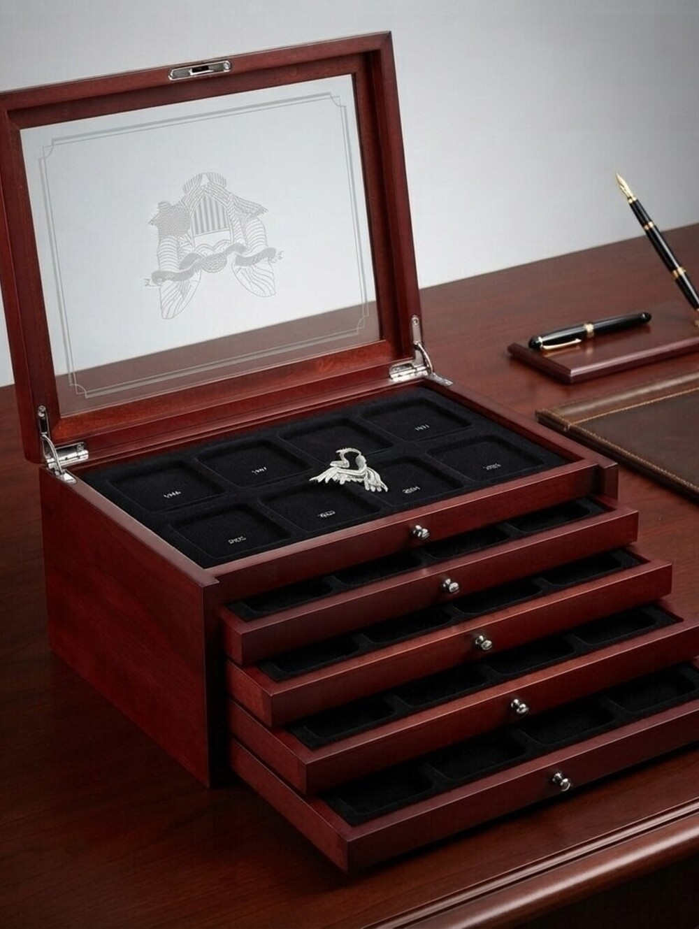 American Eagle Silver Dollar Collection Wooden Display Case 1986-2025 Locking Ke